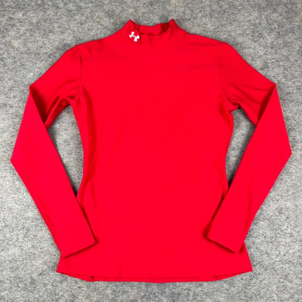 Under Armour Cold Gear Mock Neck Compression Base Layer Shirt Red Womens Large L